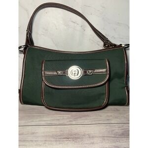 ETIENNE AIGNER Vintage Leather Handbag‎ Silver Hardware Forest Green Polyester